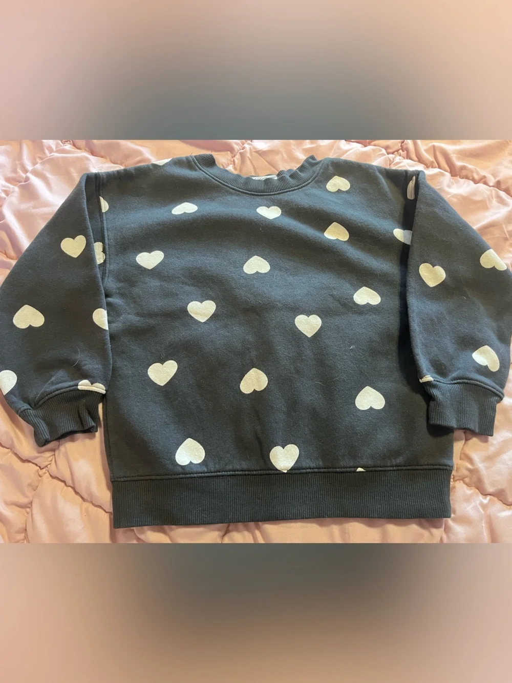 H&M Black Sweatpants & Top Set with White Heart Print